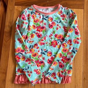 RuffleButts Girls Floral Rash Guard Top Mint Green Pink Ruffle Hem Size 10